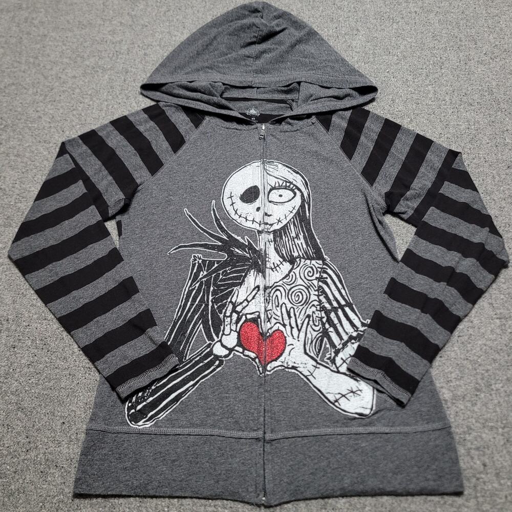 Disney Hoodie Womens Extra Small Nightmare Before Christmas Jack Sally Zip Up